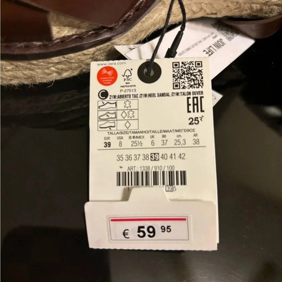 NWT Zara Dark Chocolate Brown Leather Strapy Straw Espidrille Platform Wedges 39 - Picture 8 of 8